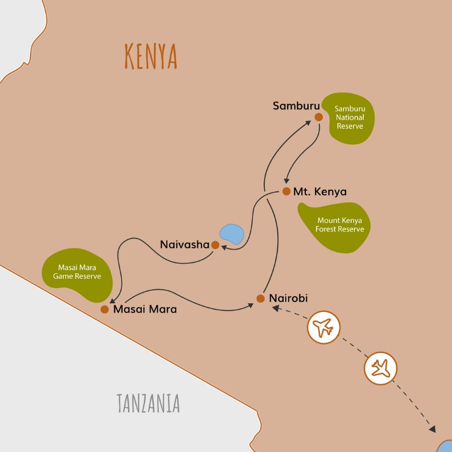 Mapa del safari especial Navidad en Kenya
