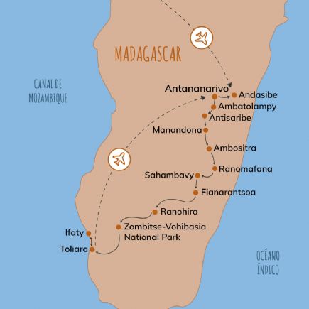 Madagascar + Las tierras altas, parques naturales y la costa del Canal de Mozambique