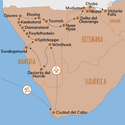 Cape Town, Namibia, Botswana y Vic Falls + La ruta del Okavango