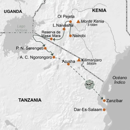 Kenya, Tanzania y Zanzibar + Memorias de África opción Clásico o Confort