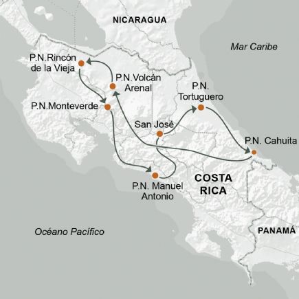 Costa Rica + Caminatas en los parques naturales entre el Caribe y el Pacífico