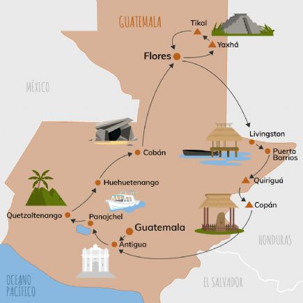 Guatemala y Honduras + Selva Petén, Lago Atitlán, Sierra Cuchumatanes, Río Dulce, Caribe y Copán