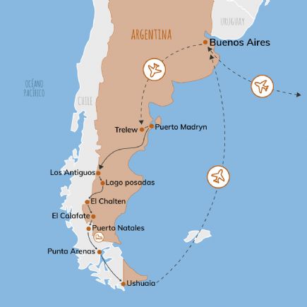 Argentina y Chile + Travesía Patagónica: Península Valdés - Ushuaia.
