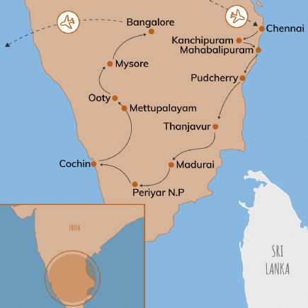 India + El Sur. Estados de Tamil Nadu, Kerala y Karnataka