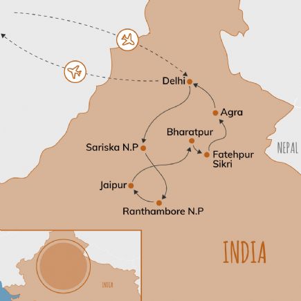 Mapa del viaje a India en Fin de Año
