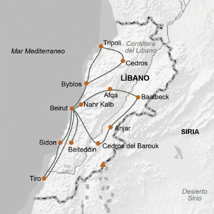 Líbano + Litoral Mediterráneo, Mts. del Líbano y Valle de la Bekaa