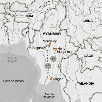 Myanmar  + Mandalay, Bagan, Lago Inle y Yangun