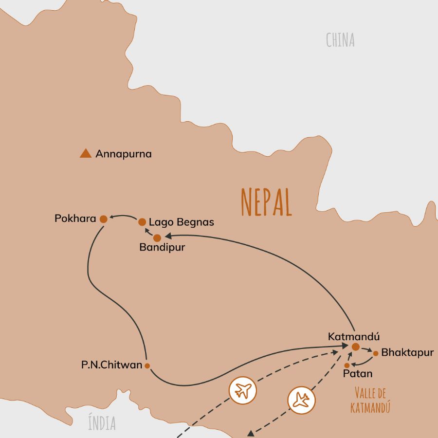 Mapa del viaje a Nepal en Navidad