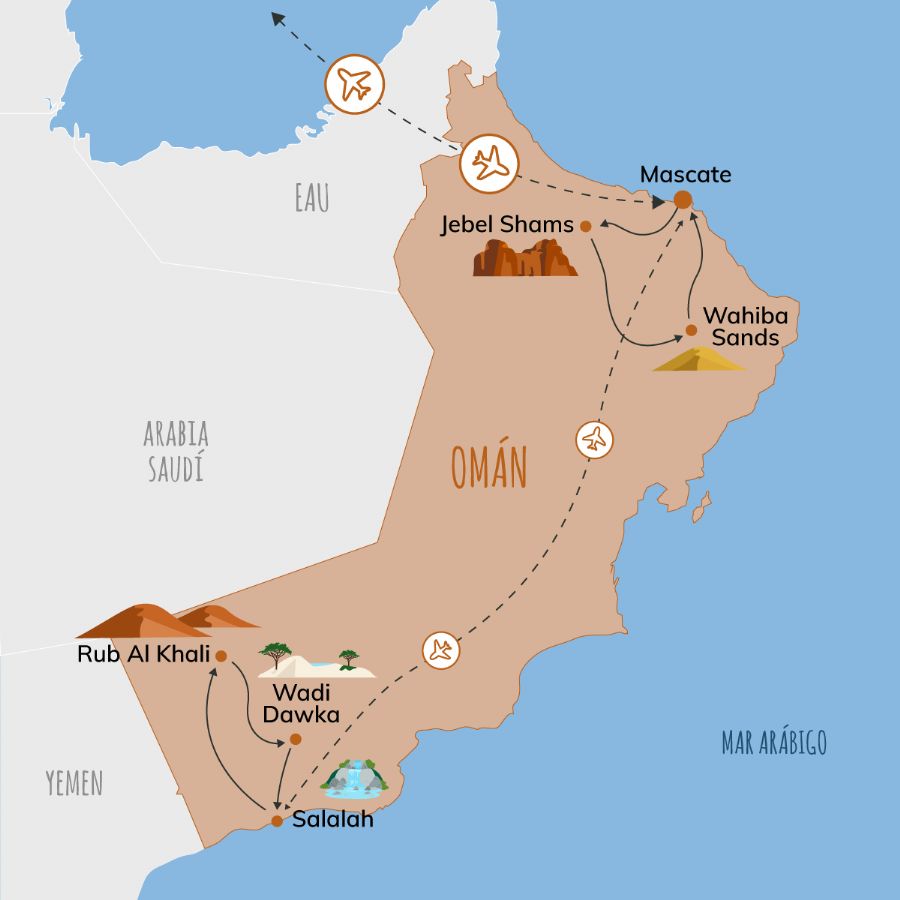 Omán + Empty quarter, el trópico de Salalah y Montañas del Hajjar