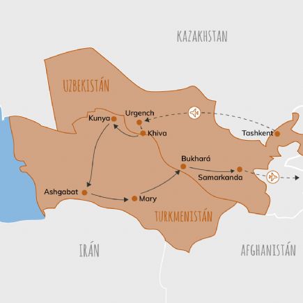 Uzbekistán + Uzbekistán y Turkmenistán