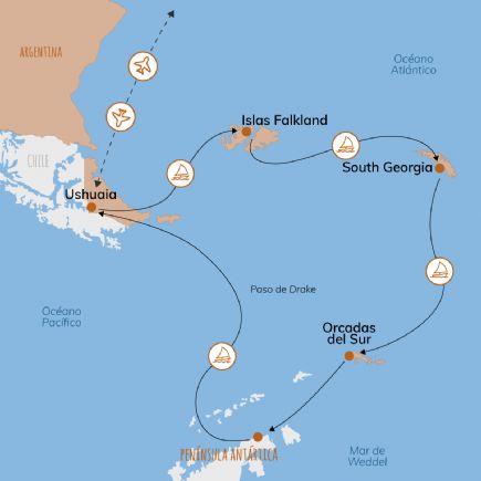 Antártida e Islas Sub-Antárticas + Cruceros de expedición a las Islas Falkland, South Georgia y Península Antártica