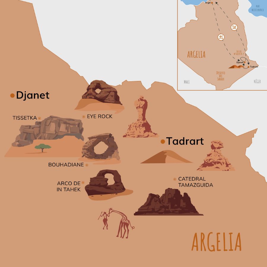 Mapa del itinerario por Argelia