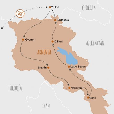 Mapa del itinerario por Armenia