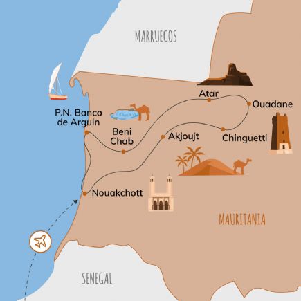 Mapa del itinerario por Mauritania