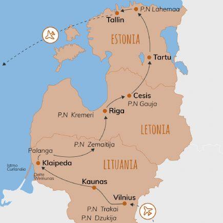 Viatge a Lituània, Letònia i Estònia Mapa de l'itinerari per Lituània, Letònia i Estònia