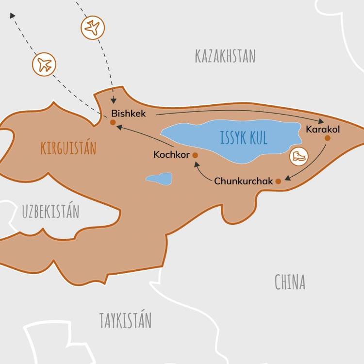 Viatge al Kirguizistan Mapa de l'itinerari per Kirguizistan